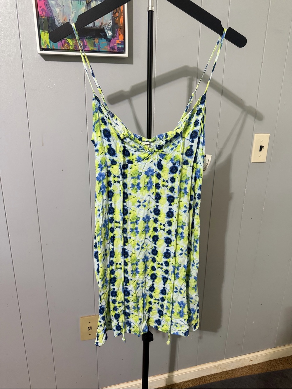 aerie Blue and Lime Tie-Dye Spaghetti Strap Tank